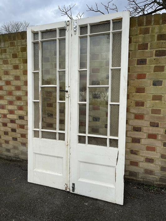 Reclaimed Old French Single Panel Glass Wooden Double Doors 2065 x 1300mm