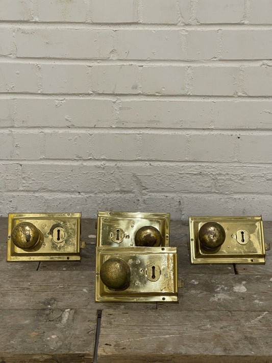 Job Lot Of 4 Reclaimed Antique Door Rim Locks With Door Handles NO KEYS