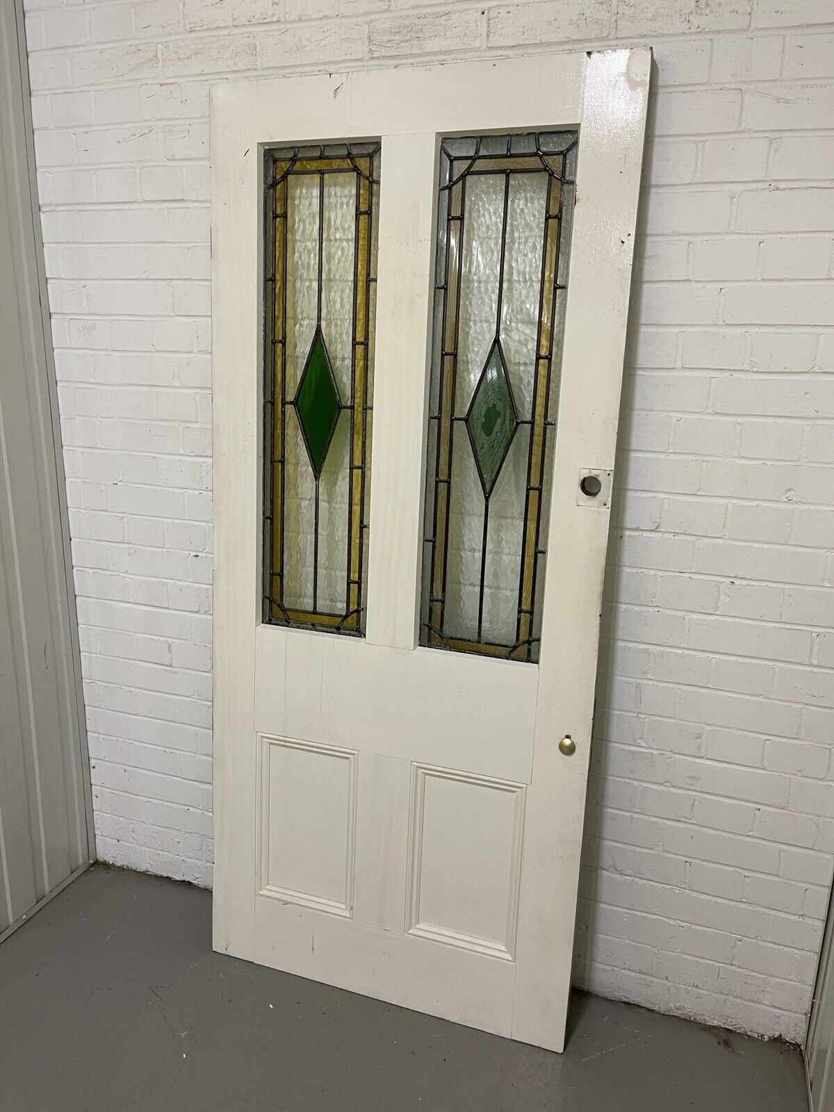 Reclaimed Victorian Edwardian Stained Glass Wooden Panel Front Door 1890 x 840mm