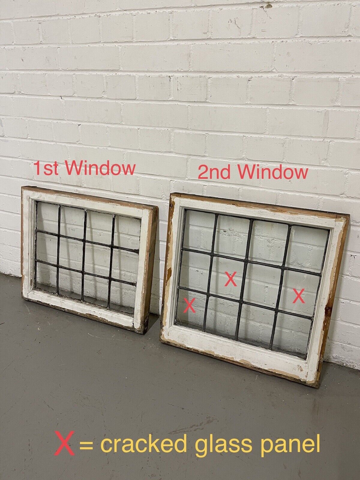 Pair Of Reclaimed Leaded Light Panel Wooden Windows 560 x 455 520 x 510mm