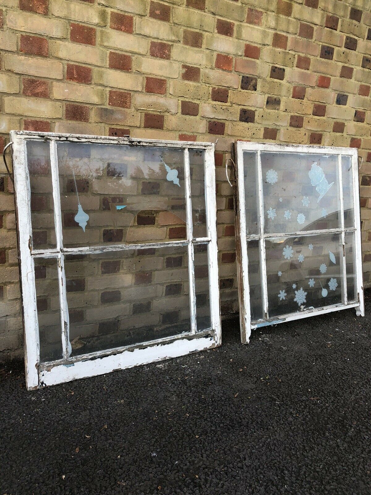 Pair Of Reclaimed Old Victorian Edwardian Wooden Panel Sash Window