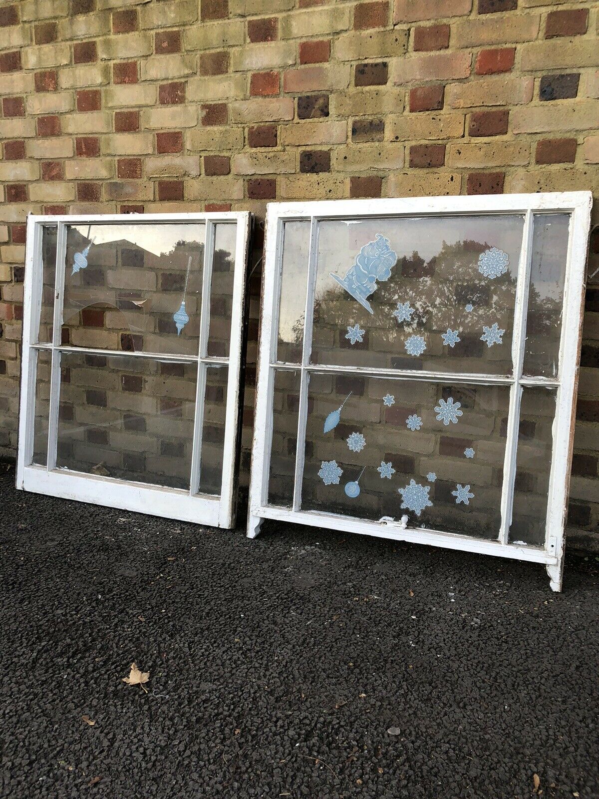 Pair Of Reclaimed Old Victorian Edwardian Wooden Panel Sash Window