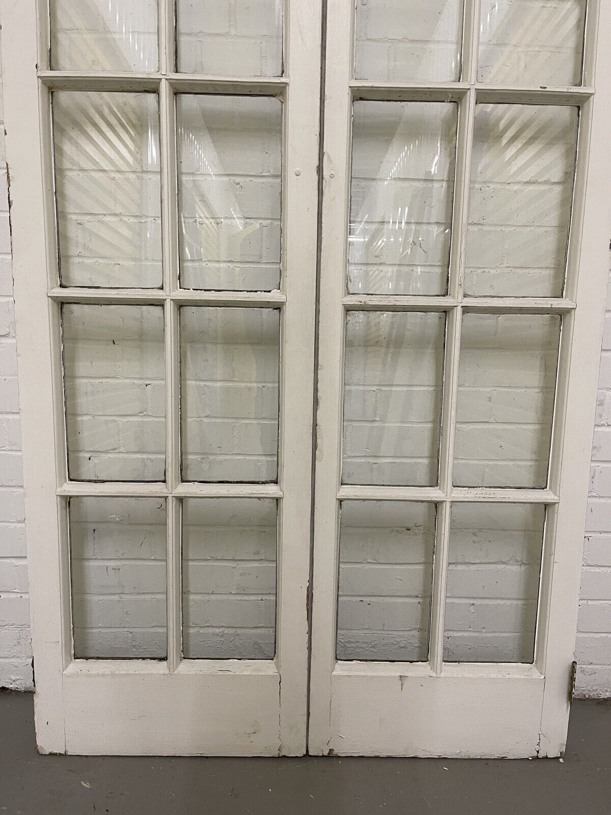 Reclaimed Old French Single Panel Glass Wooden Double Doors 1990mm x 1110mm