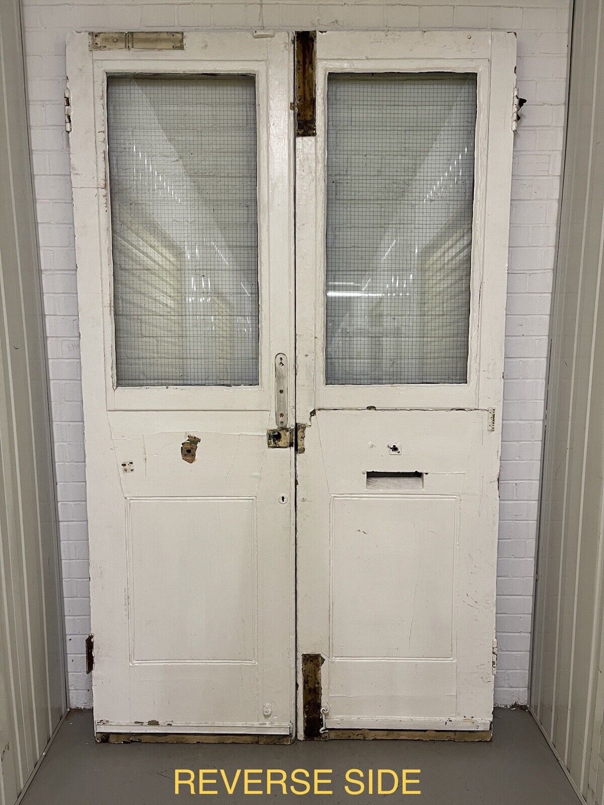 Reclaimed Old Large French Safety Glass Wooden Double Doors 2430 x 1430mm