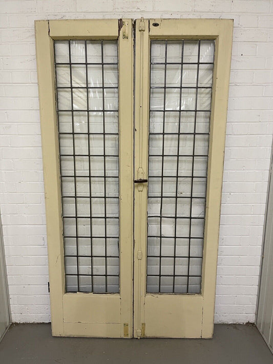 Reclaimed Old French Leaded Single Panel Glass Wooden Double Doors 2020 x 1120mm