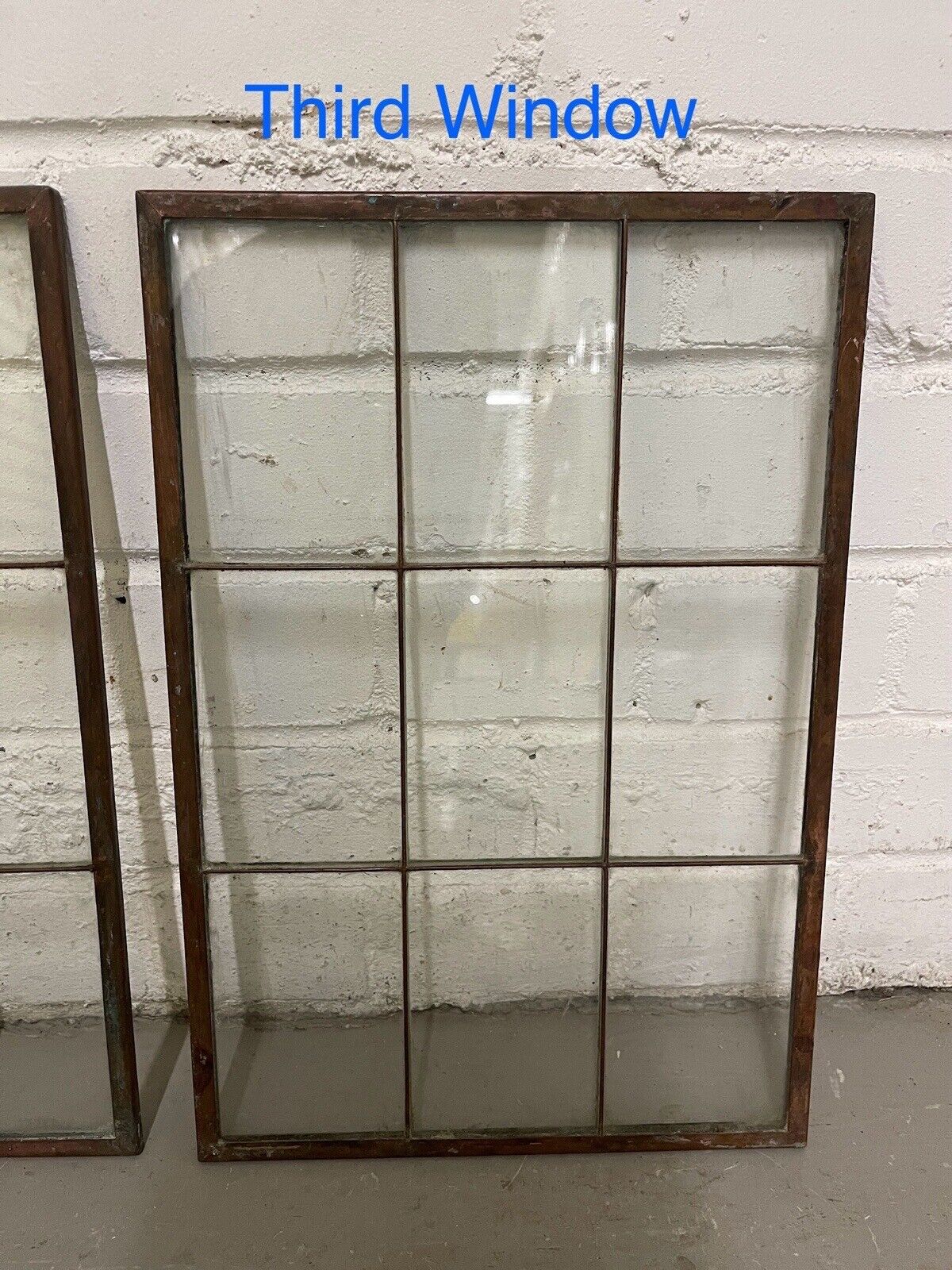 Lot Of Three Reclaimed Arts & Crafts Copper Window Glass Pane Panels 388 x 265mm