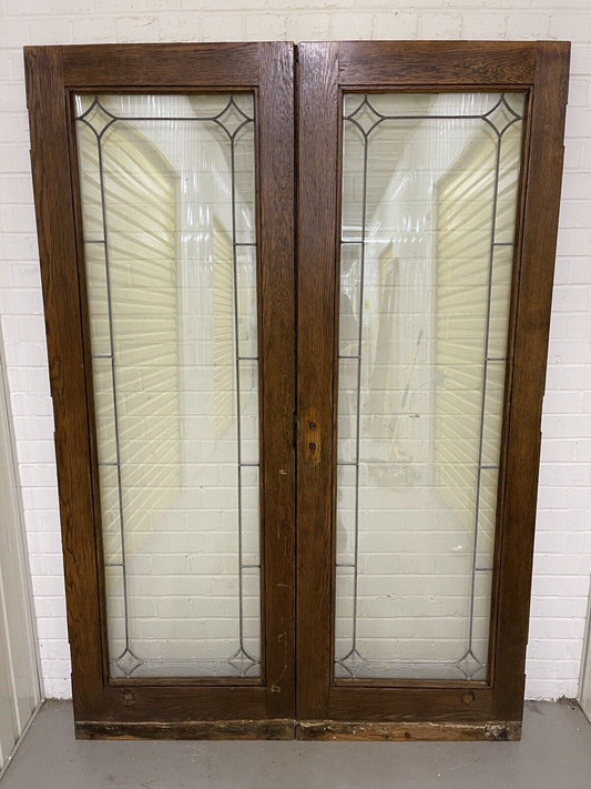 Reclaimed Old Oak French Double Glazed Glass Wooden Double Doors 1995 x 1380mm