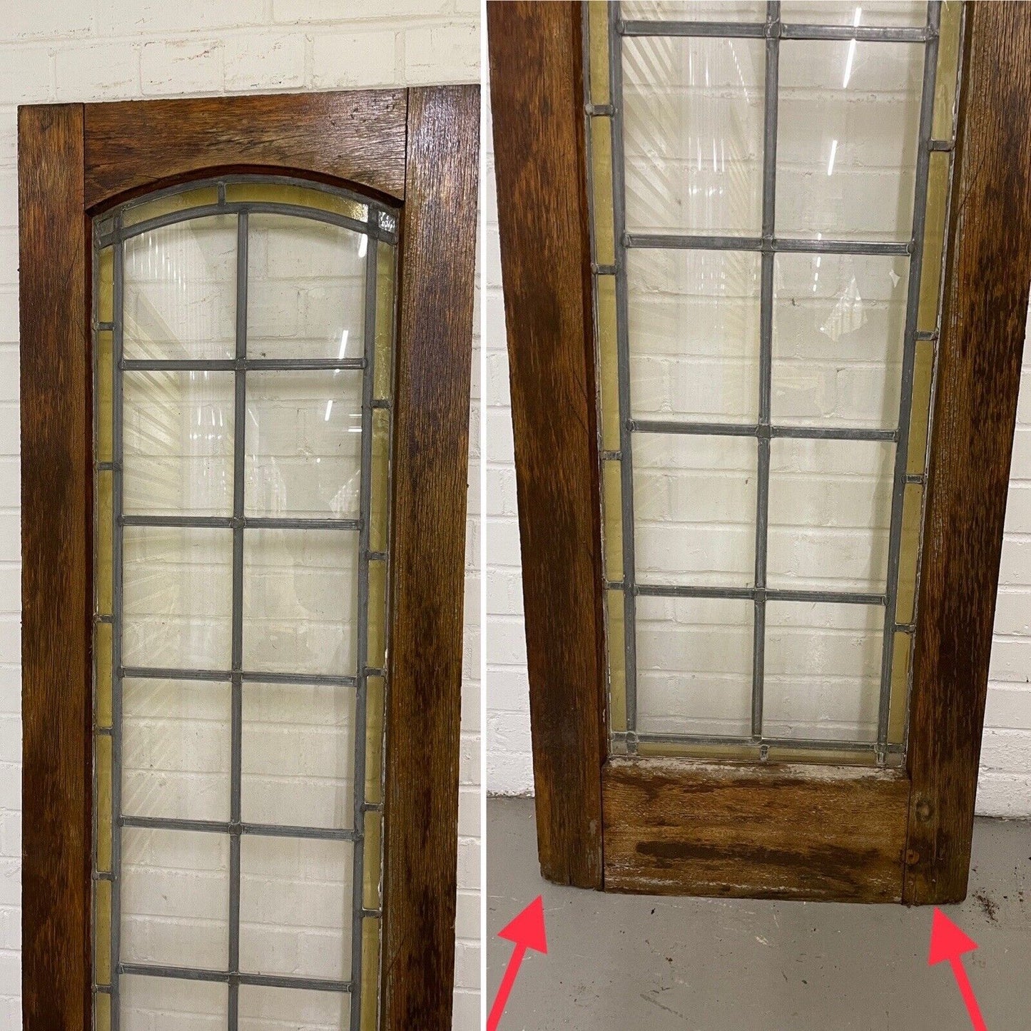 Reclaimed French Leaded Single Panel Glass Wooden Double Doors With Side Panels