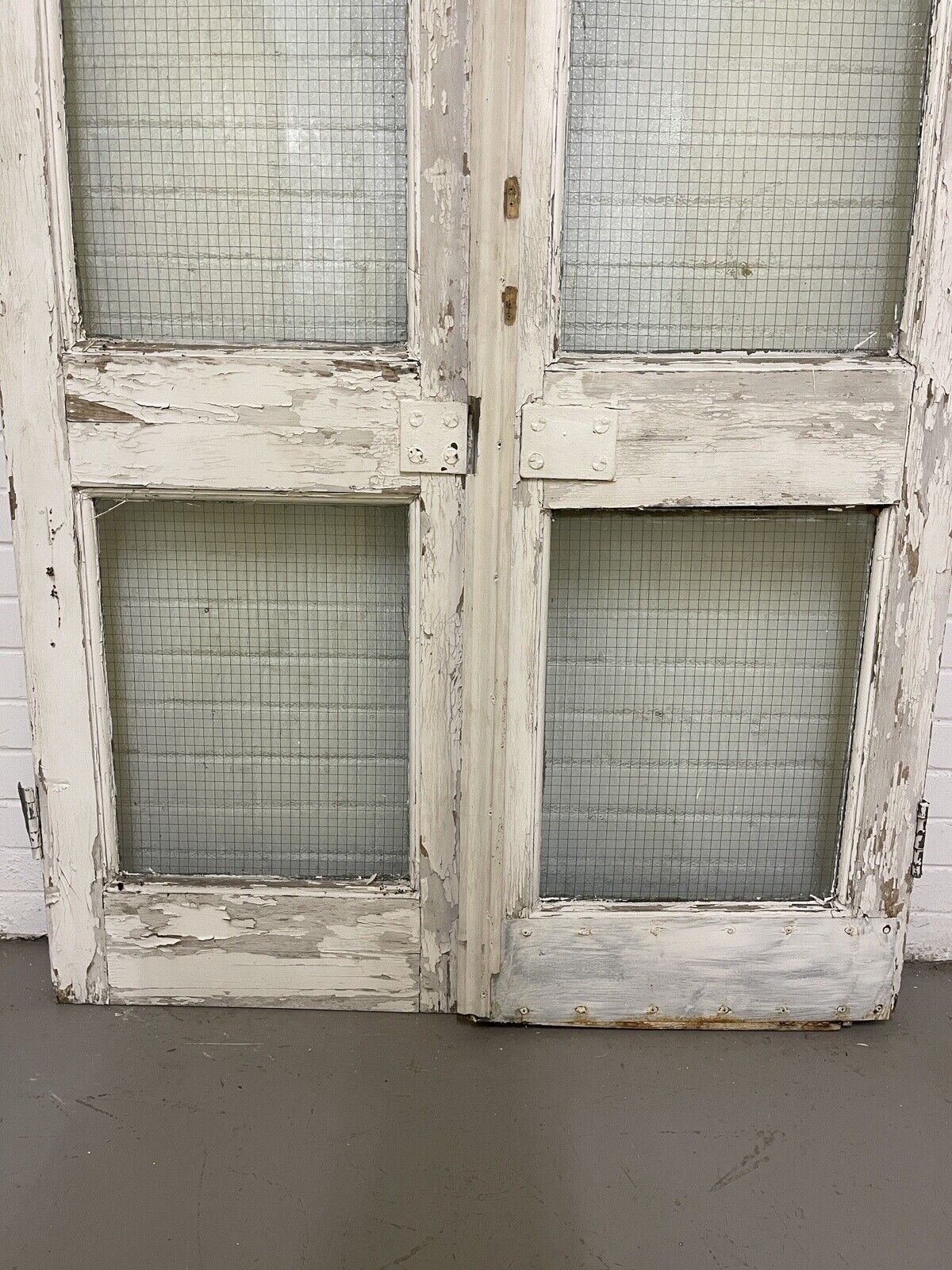 Reclaimed Industrial French Safety Glass Wooden Double Doors  1970 x 1165