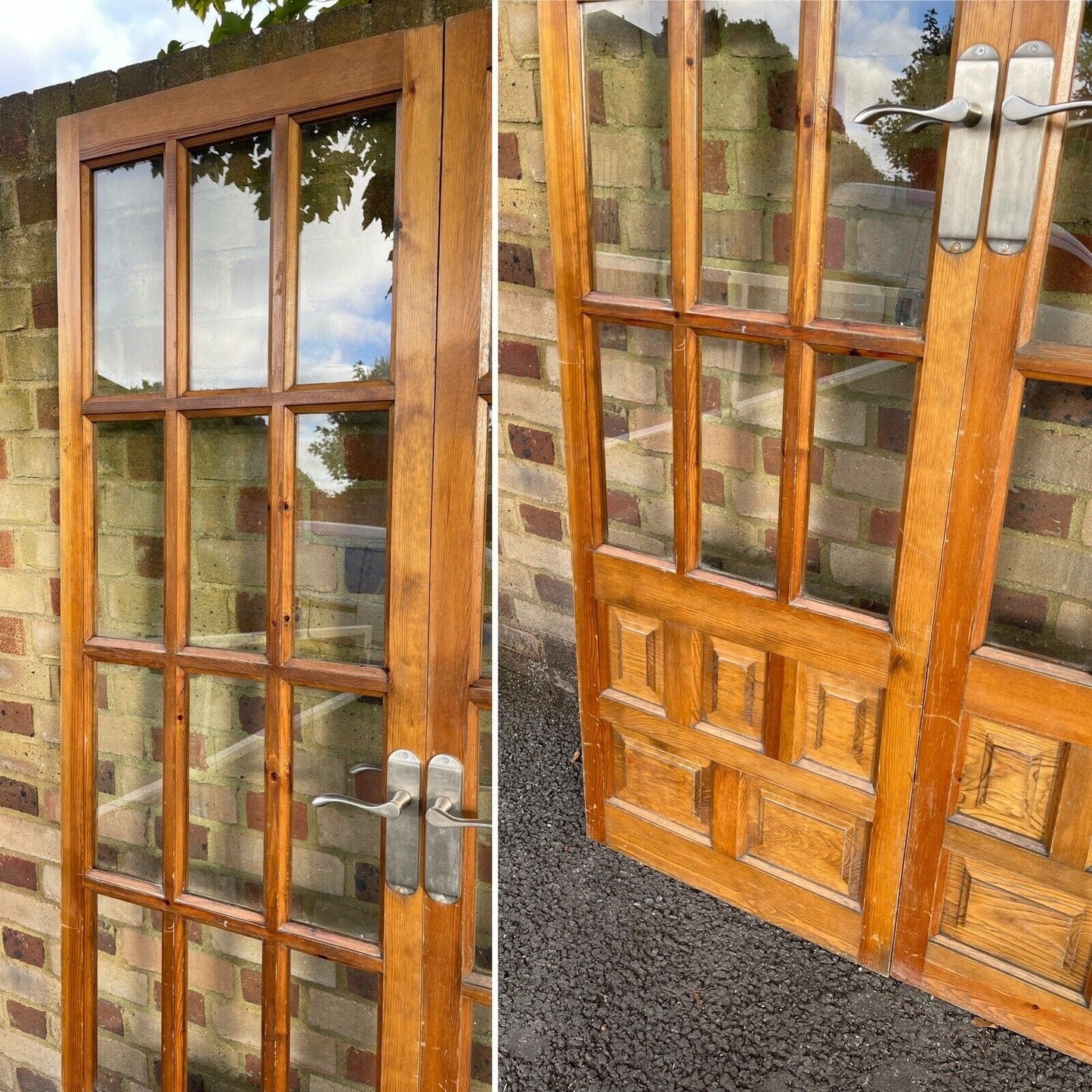 Reclaimed French Single Pane Glass Wooden Double Doors Spanish Colonial Doors