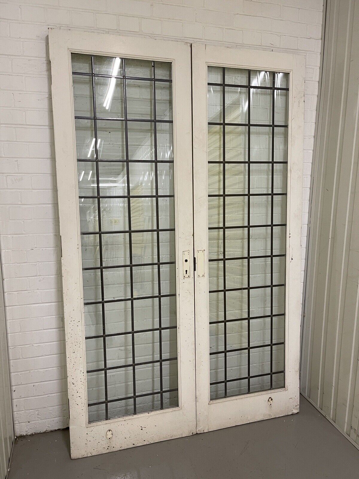 Reclaimed French Double Glazed Leaded Glass Wooden Double Doors 2125 x 1370mm