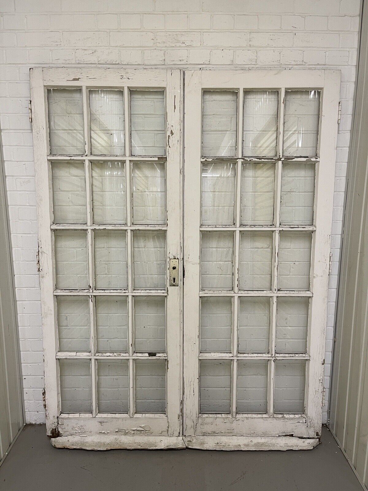 Reclaimed Georgian French Single Panel Glass Wooden Double Doors 1972 x 1510mm