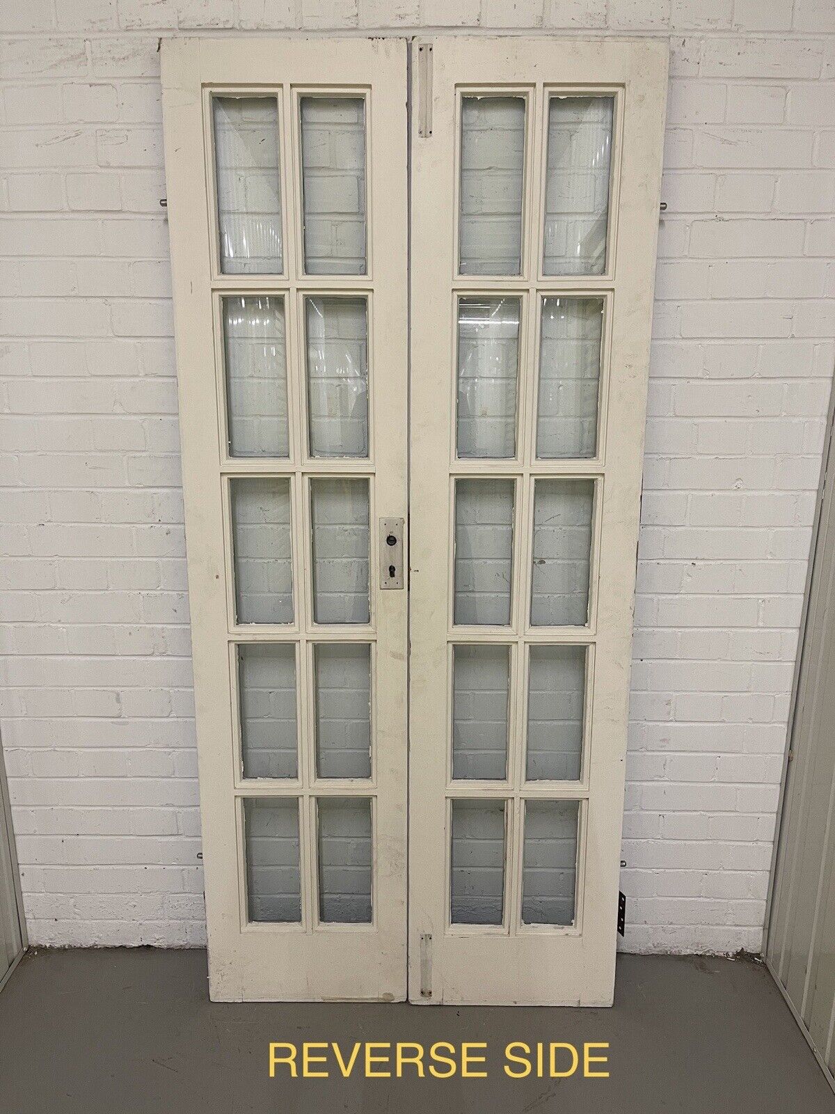Reclaimed French Georgian Single Panel Glass Wooden Double Doors 1980 x 912mm