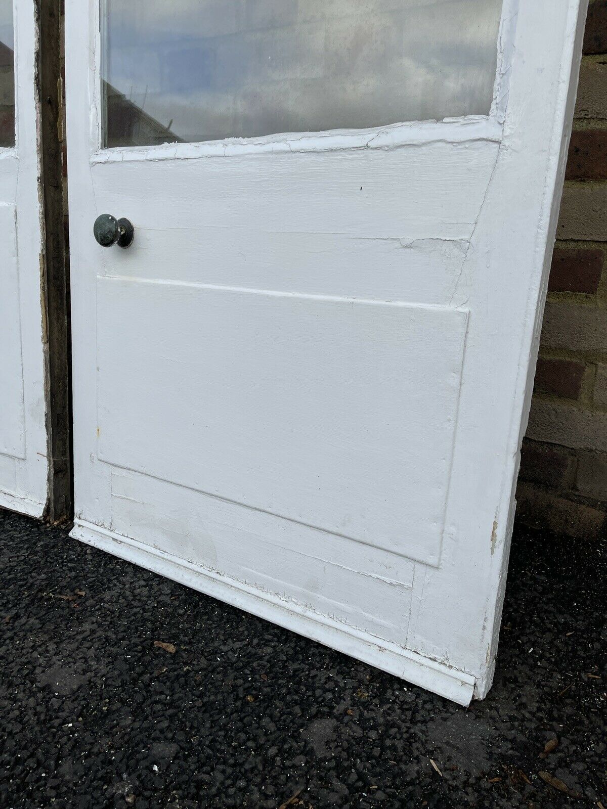 Reclaimed Old French Single Panel Glass Wooden Double Doors 1980 x 1525mm