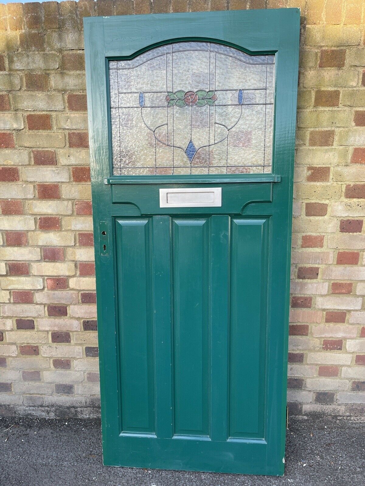 Wooden Panel External Front door With Stained Glass Panel 1963mm x 838mm