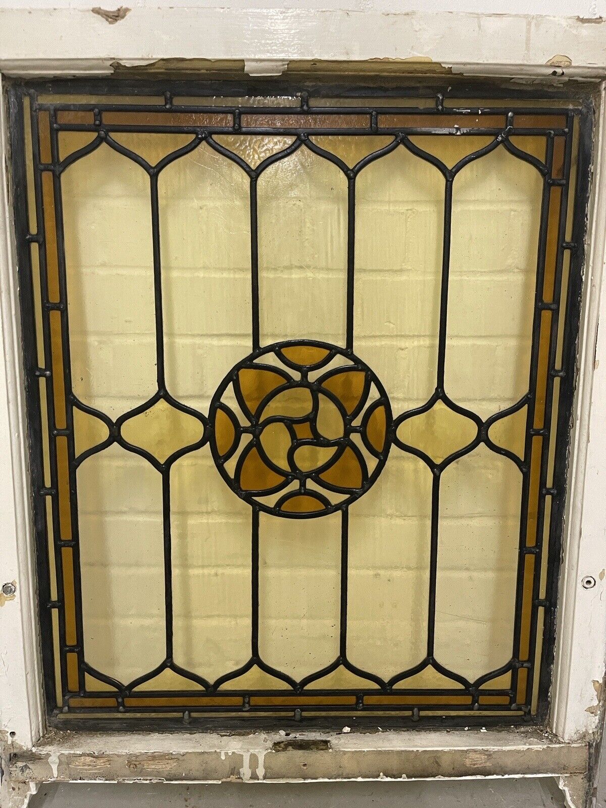 Reclaimed Leaded Light Stained Glass Art Nouveau Wooden Window Panel