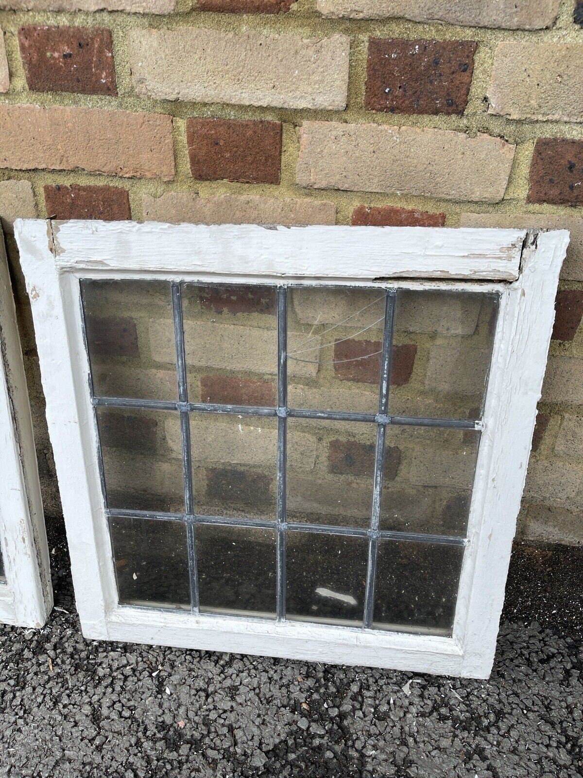 Pair Of Reclaimed Leaded Light Panel Wooden Windows