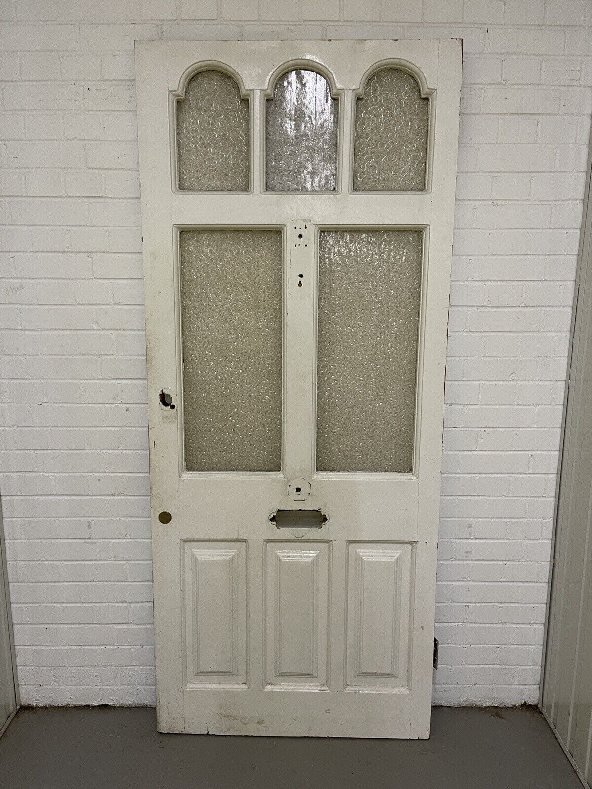 Reclaimed Old Edwardian Wooden Panel Front Door Etched Glass 2095mm x 890mm