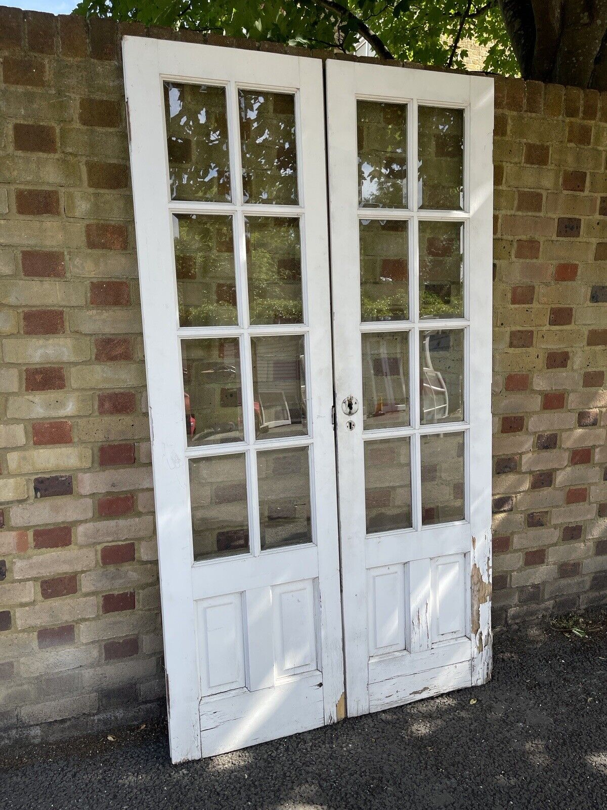 Reclaimed French Single Bevelled Panel Glass Wooden Double Doors 1980 x 1100mm