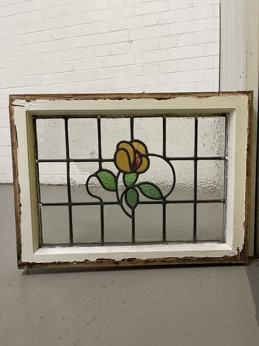 Reclaimed Leaded Light Stained Glass Art Nouveau Window Panel 620 x 460mm