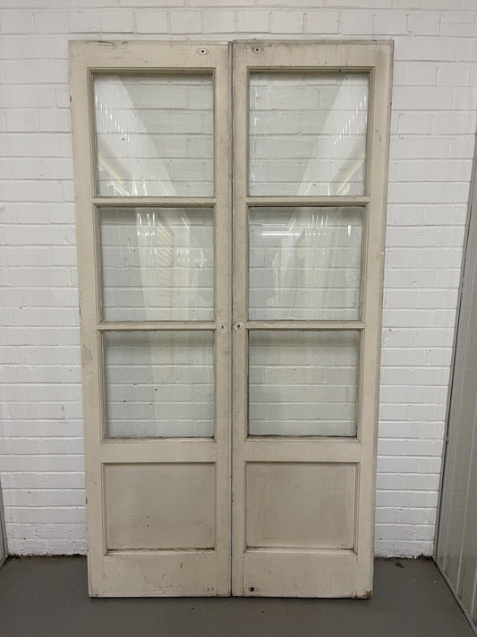 Reclaimed Old French Single Panel Glass Wooden Double Doors 1970 x 1065mm