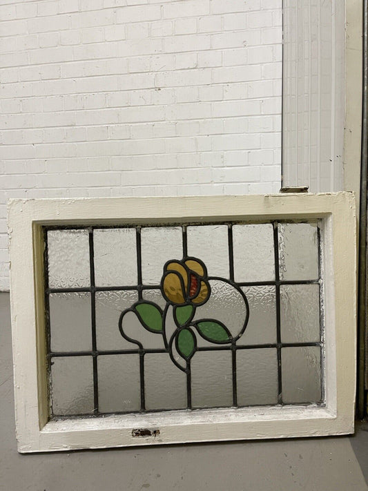 Reclaimed Floral Leaded Light Stained Glass Art Nouveau Window Panel 625 x 450mm