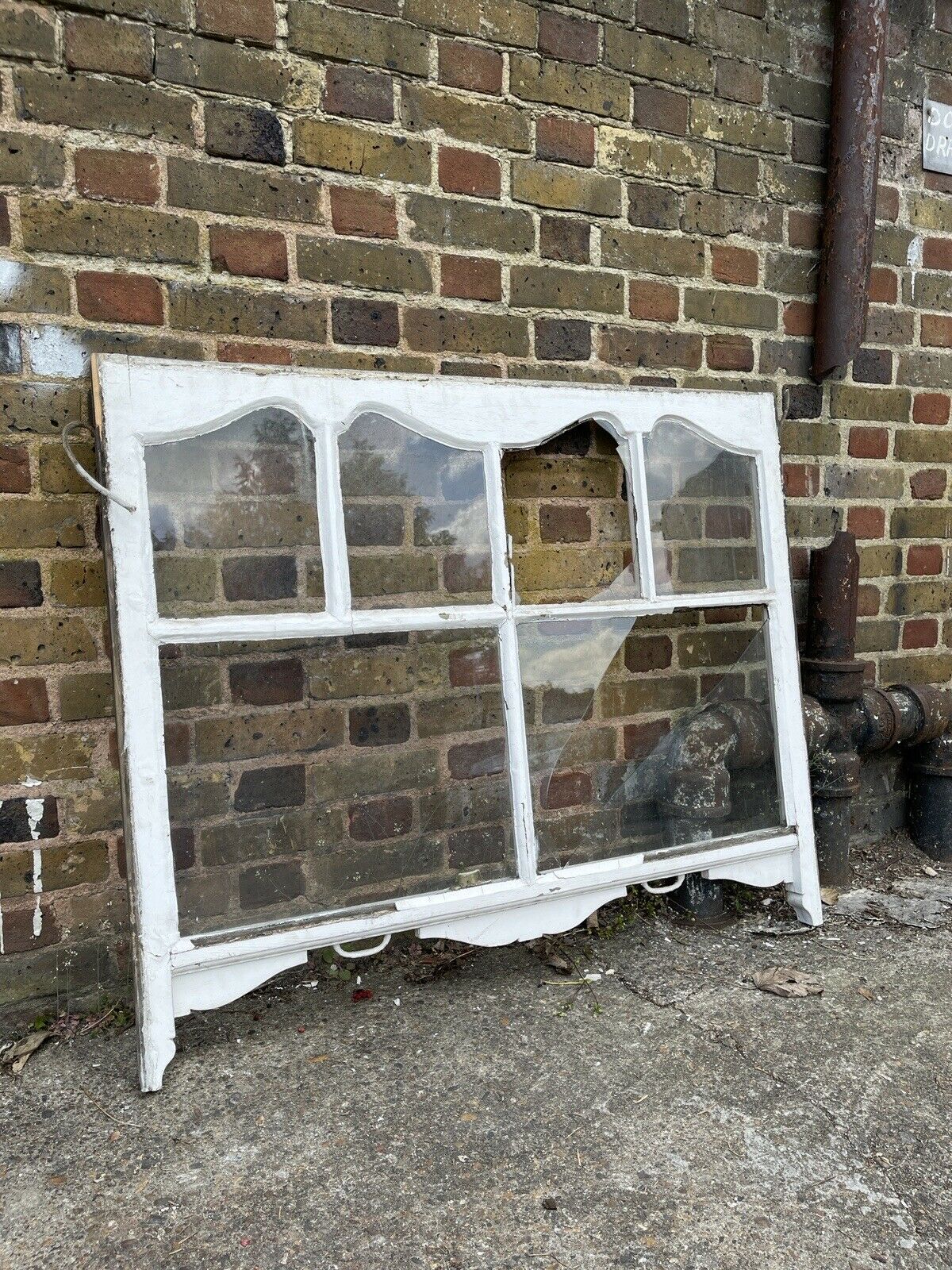 Reclaimed Old Edwardian Arch Panel Wooden Sash Window Rare Wood Carving