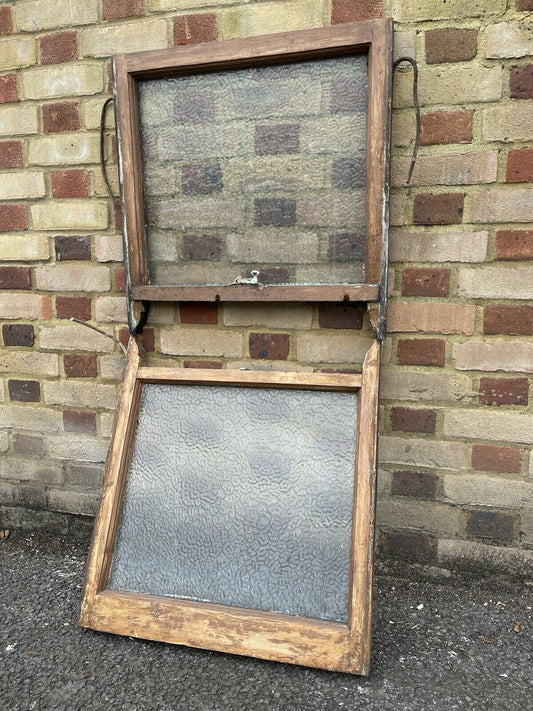 Pair Of Reclaimed Old Victorian Wooden Panel Top Bottom Sash Windows