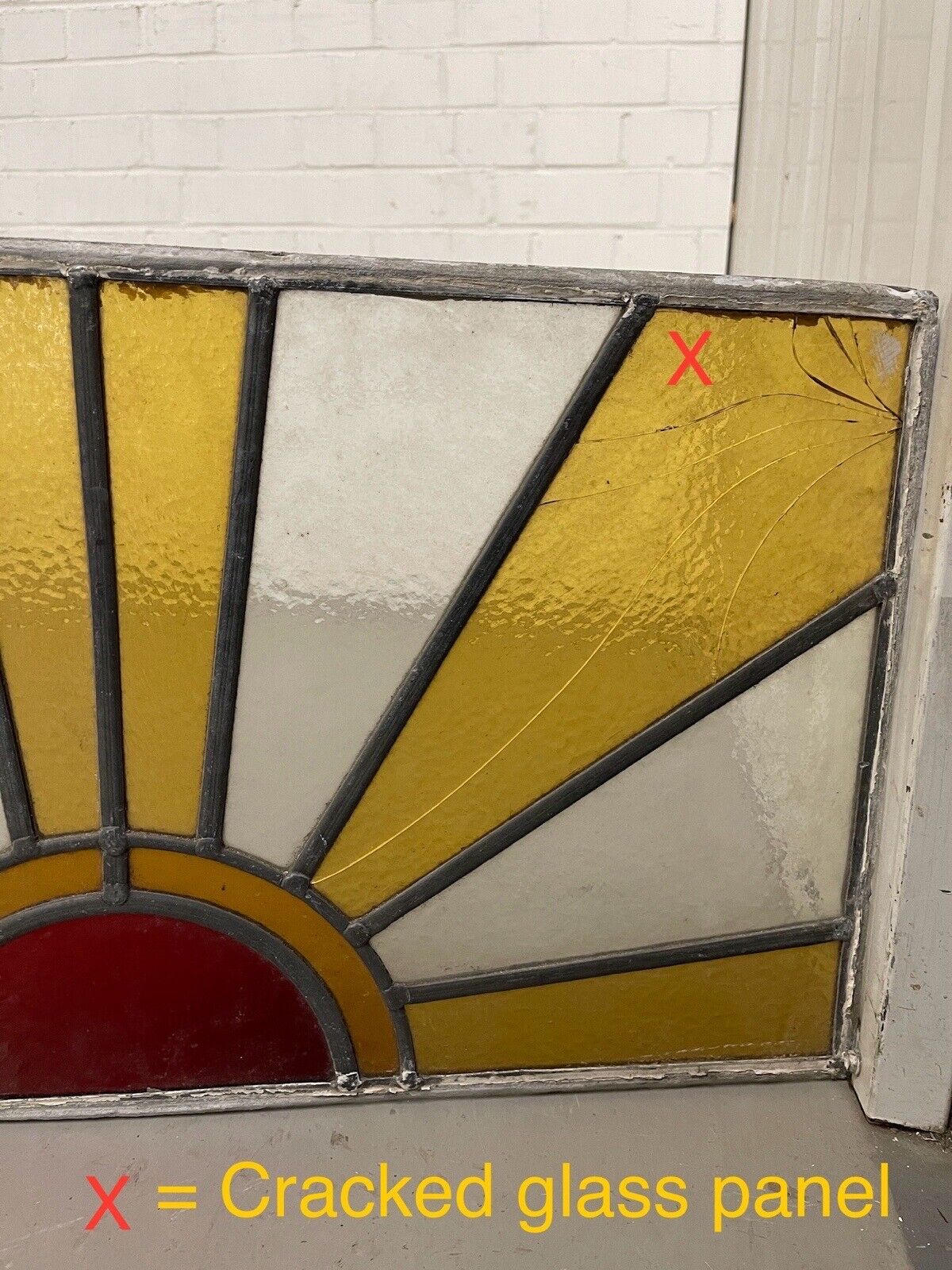 Reclaimed Sunburst Leaded Light Stained Glass Window Panel 630mm x 335mm