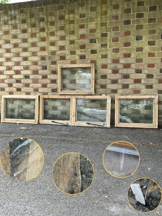 Job Lot Of Reclaimed Old Wooden Panel Sash Windows Cylinder Wavy Glass X 5