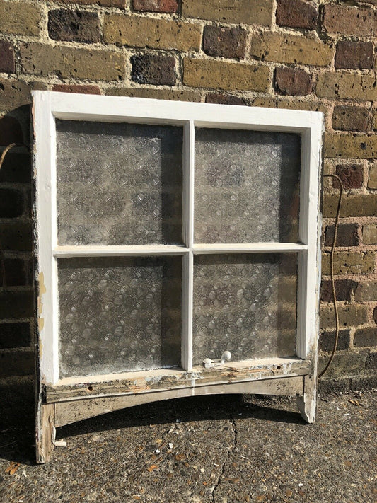 Reclaimed Old Georgian 4 Panel Wooden Sash Window WITH Beautiful Etched Glass