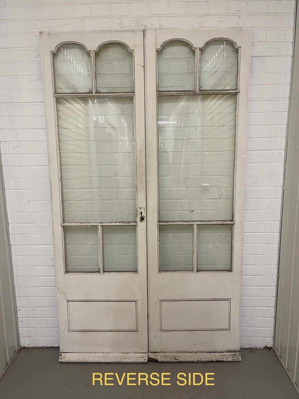 Reclaimed Edwardian French Single Panel Glass Wooden Double Doors 2070 x 1210mm