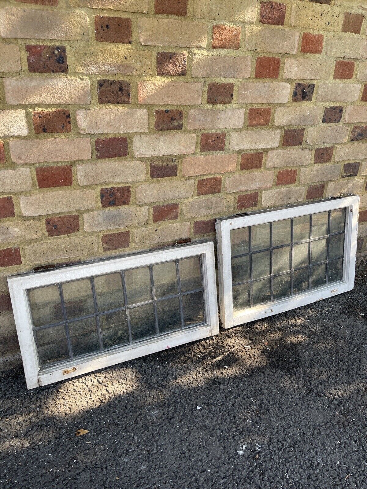 Pair Of Reclaimed Leaded Light Panel Wooden Windows