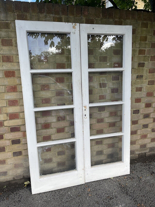 Reclaimed Old French Single Panel Glass Wooden Double Doors 1843 x 1250mm