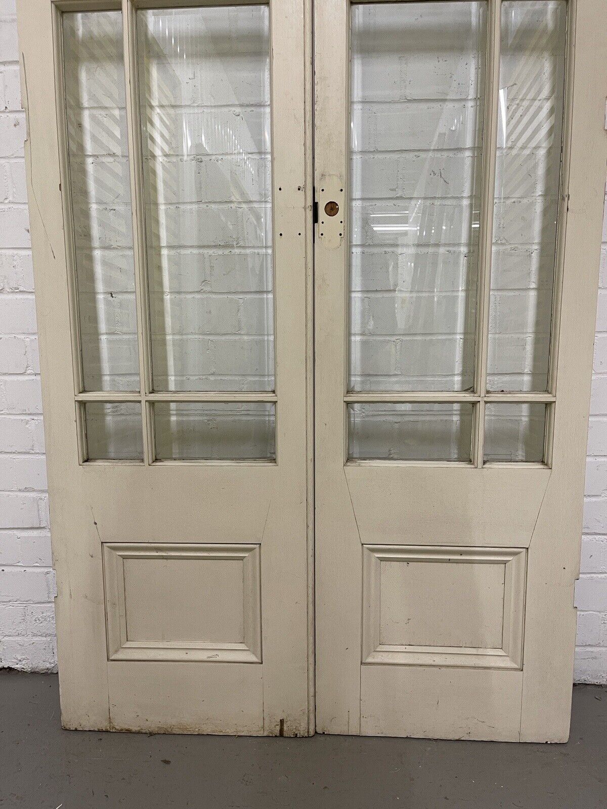 Reclaimed French Single Panel Bevelled Glass Wooden Double Doors 2005 x 900mm