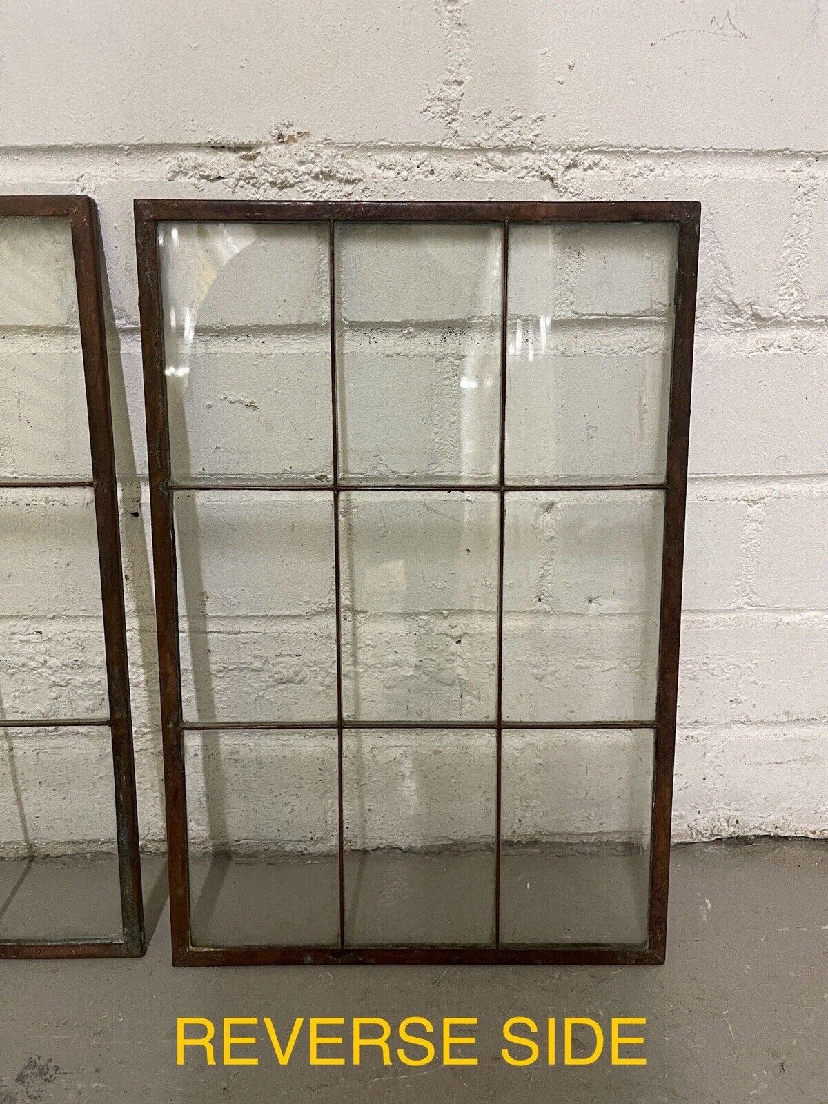 Lot Of Three Reclaimed Arts & Crafts Copper Window Glass Pane Panels 388 x 265mm