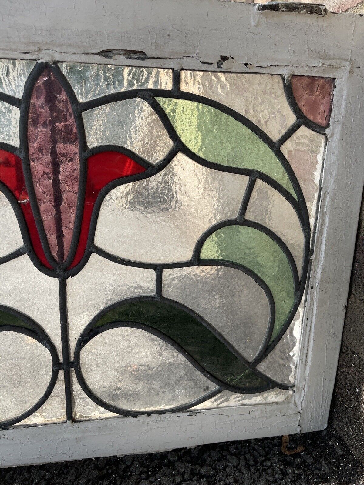 Reclaimed Leaded Light Stained Glass Art Nouveau Wooden Window Panel