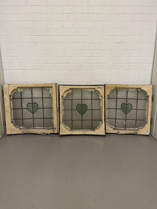 Job Lot Of Three Reclaimed Old Curved Georgian Heart Shaped Panel Wooden Windows