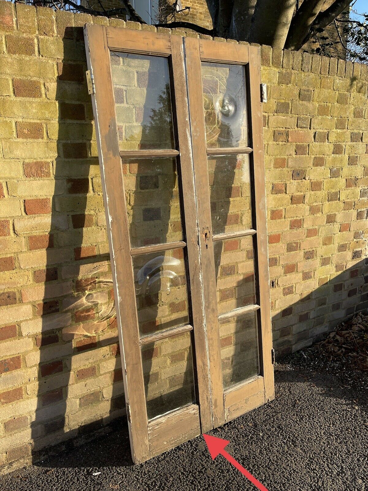 Reclaimed French Single Pane Glass Bulls Eye Wooden Double Doors 1980 x 915mm