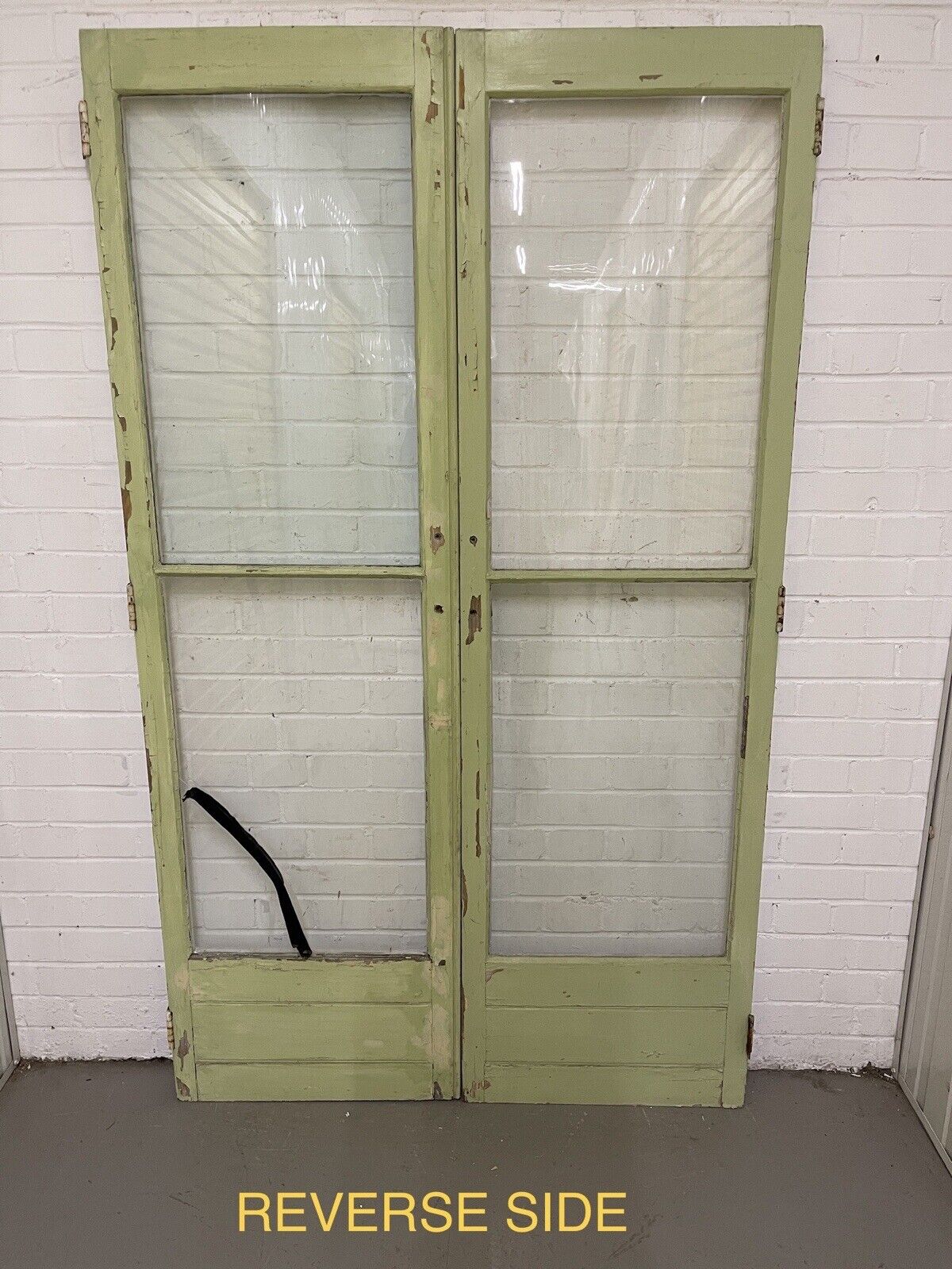 Reclaimed Old French Single Panel Glass Wooden Double Doors 1880 x 1115mm