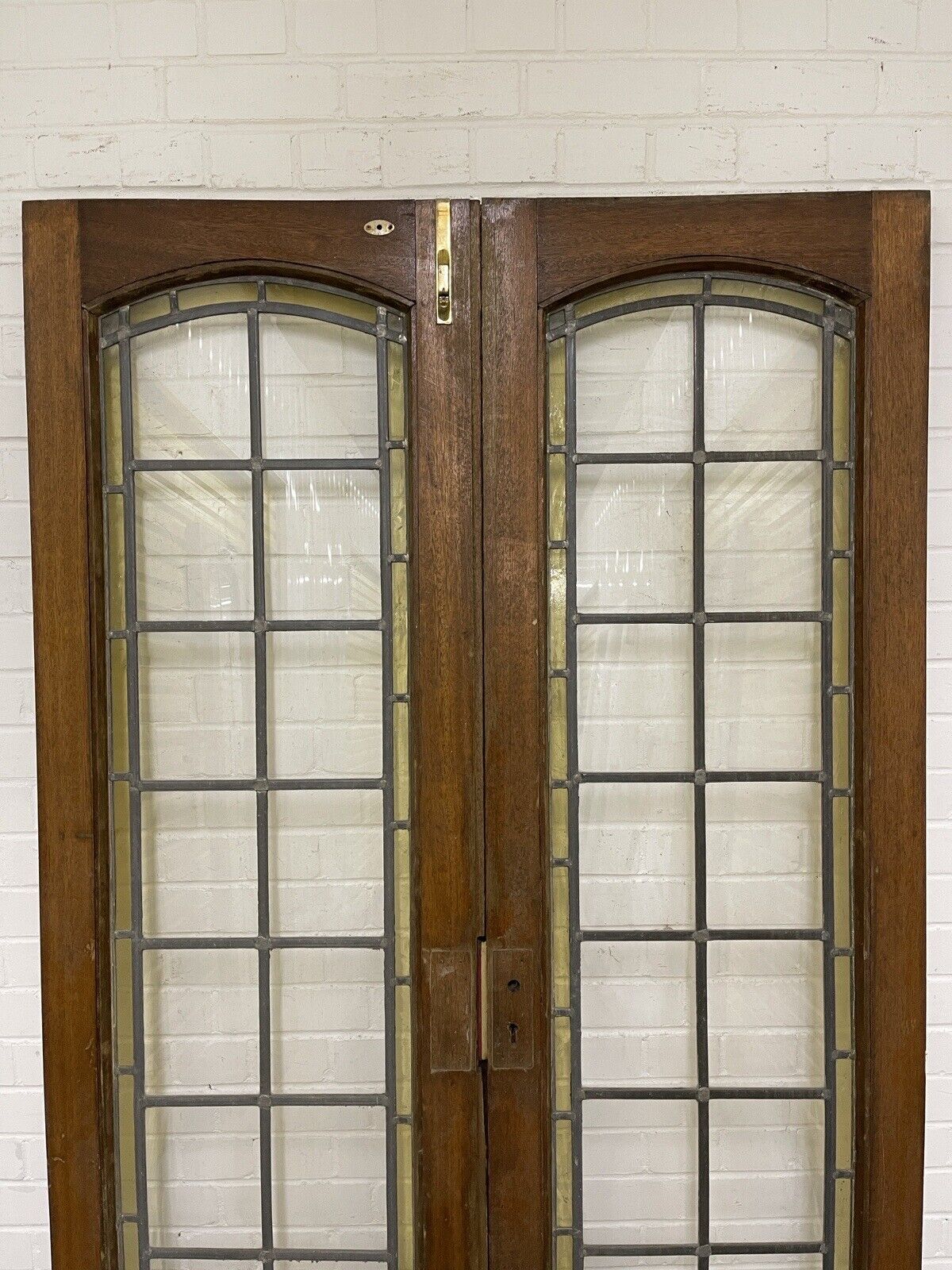 Reclaimed French Leaded Single Panel Glass Wooden Double Doors With Side Panels