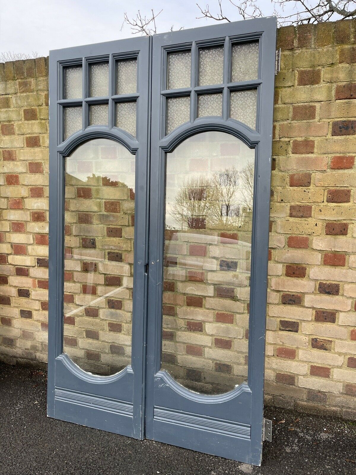 Reclaimed Old French Single Panel Glass Wooden Double Doors 2062 x 1215mm