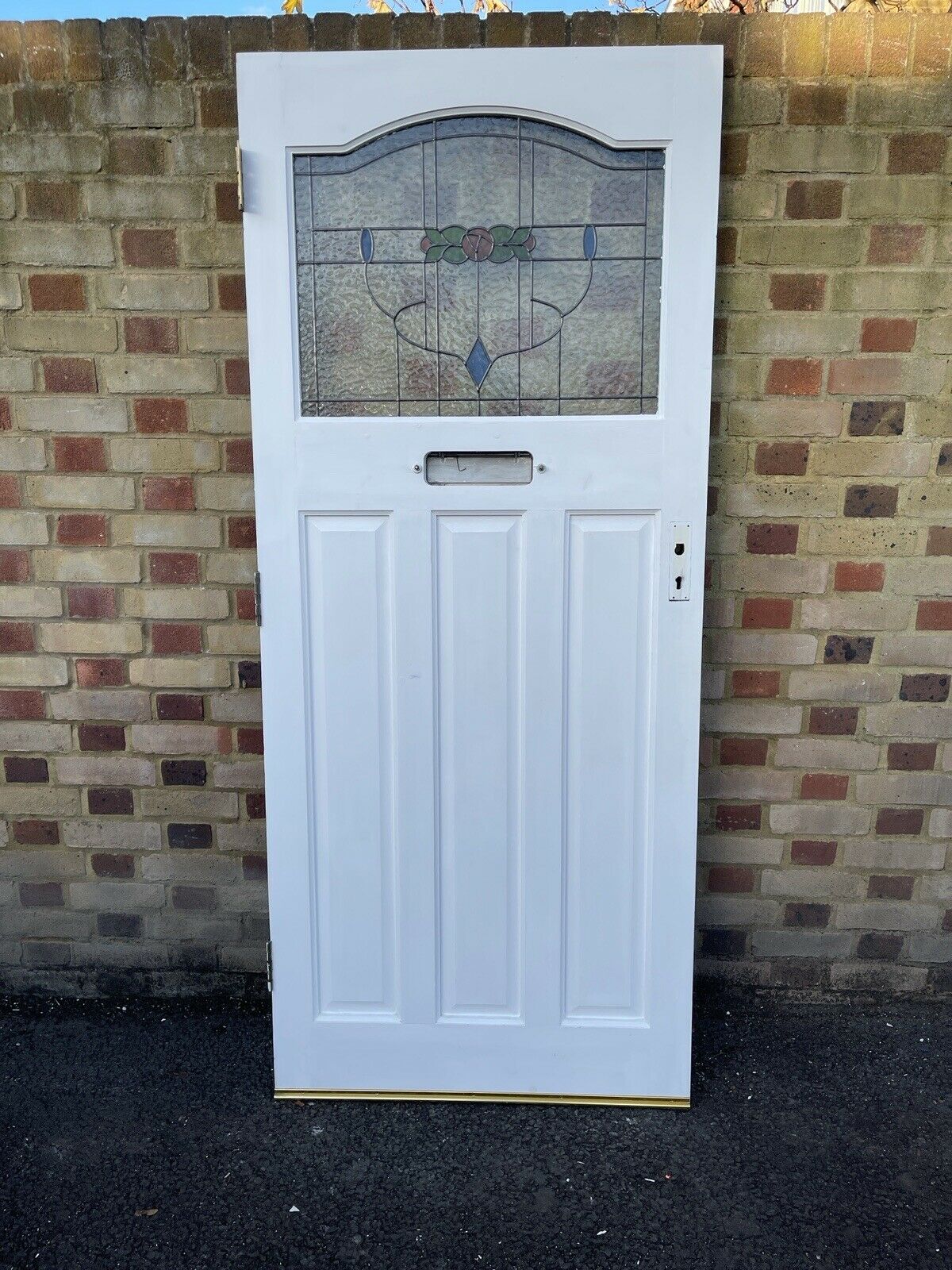 Wooden Panel External Front door With Stained Glass Panel 1963mm x 838mm
