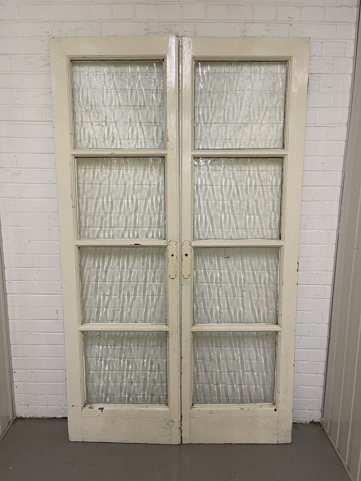 Reclaimed Georgian French Single Panel Glass Wooden Double Doors 2068 x 1210mm