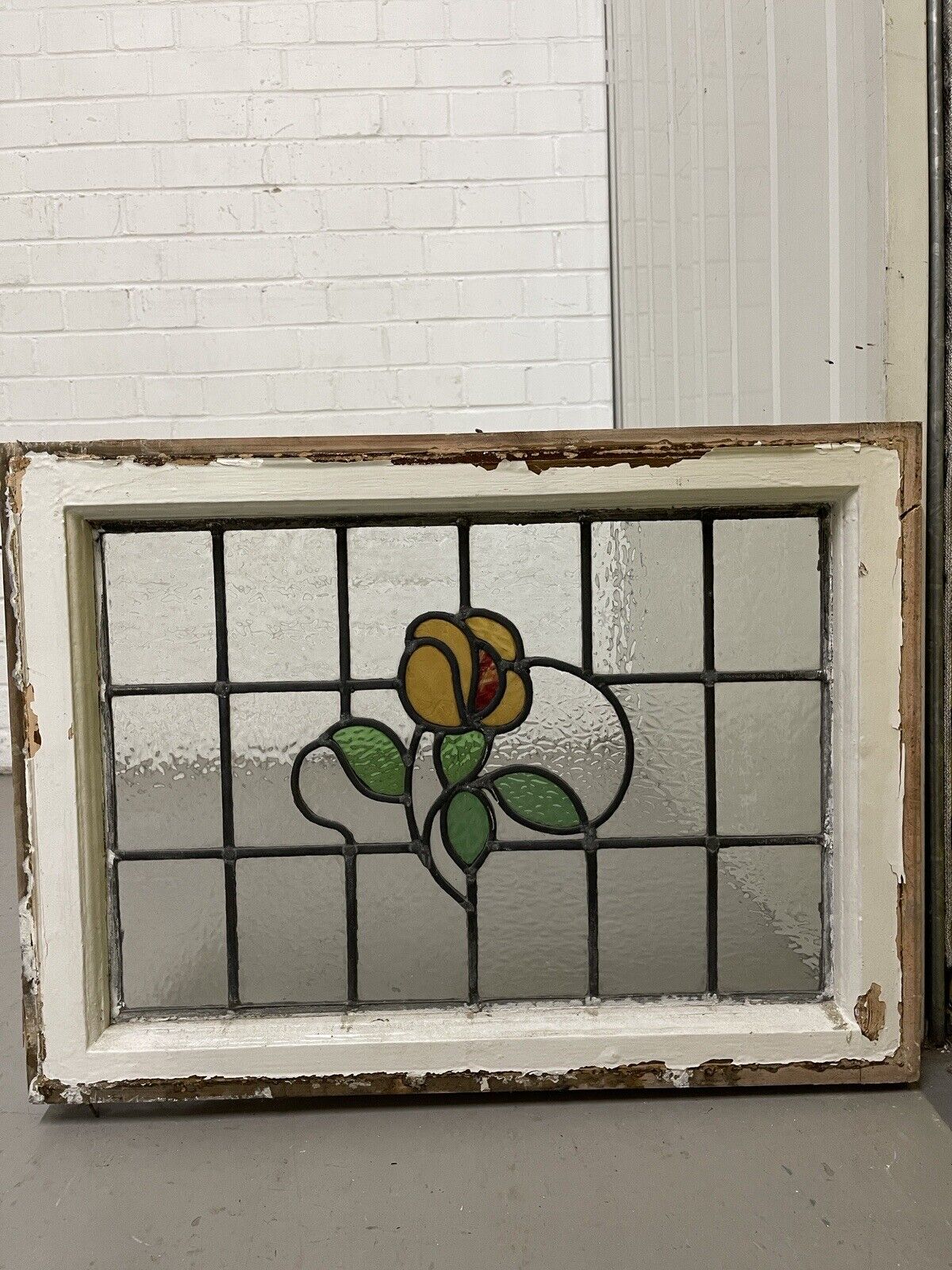 Reclaimed Floral Leaded Light Stained Glass Art Nouveau Window Panel 625 x 458mm