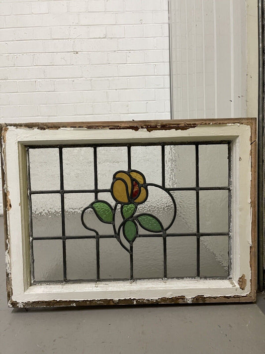 Reclaimed Floral Leaded Light Stained Glass Art Nouveau Window Panel 625 x 458mm