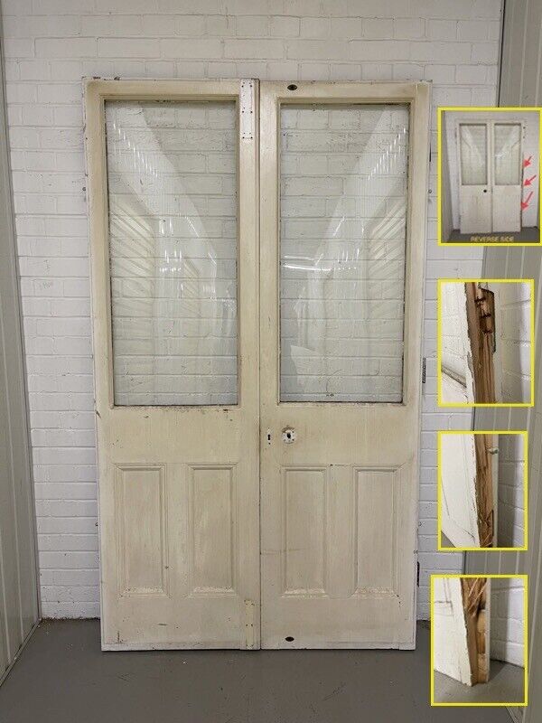 Reclaimed Old French Single Panel Glass Wooden Double Doors 2155 x 1243mm