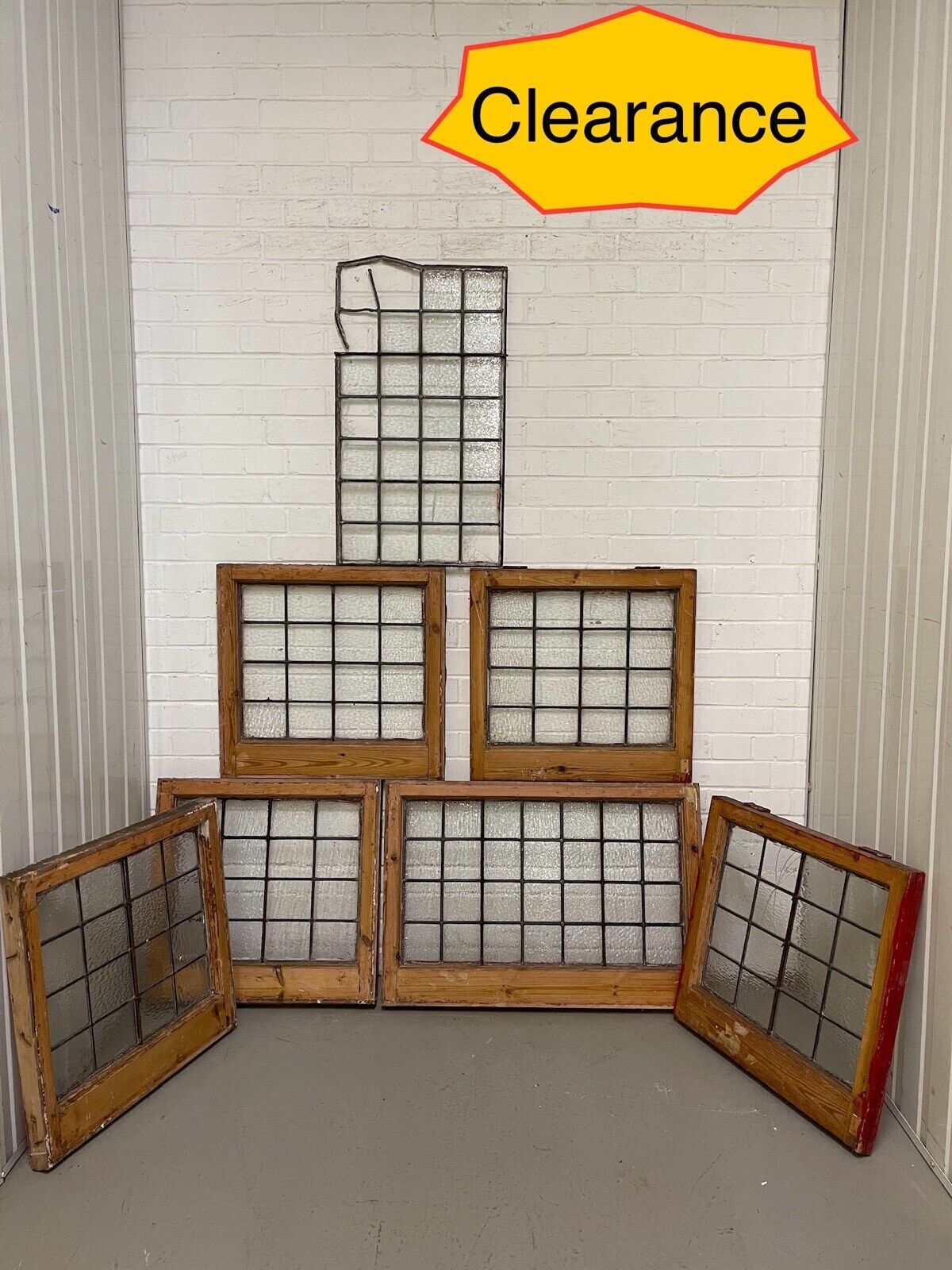 Job Lot of 6 Reclaimed Leaded Light Panel Wooden Windows Various Sizes