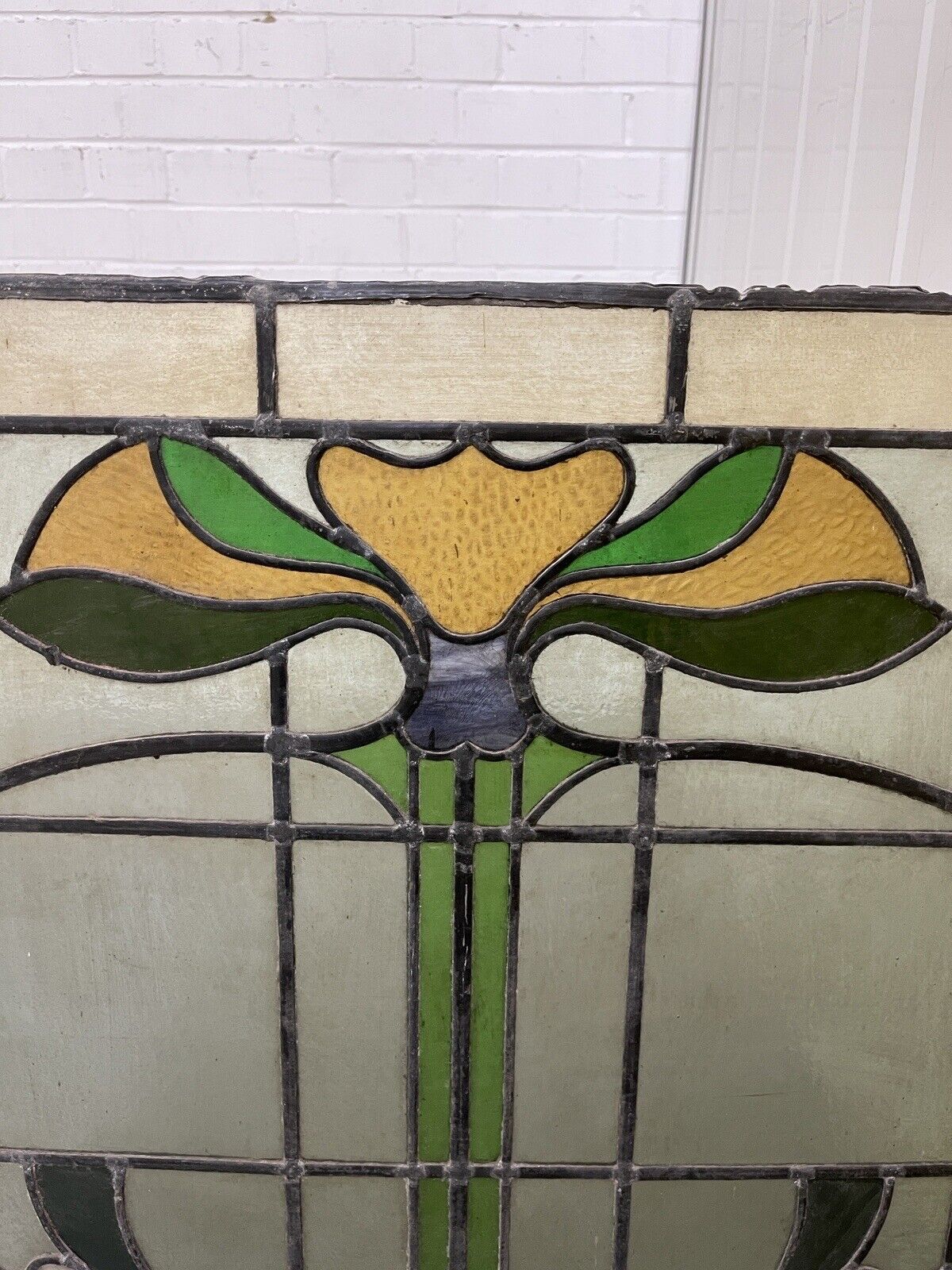 Reclaimed Leaded Light Stained Glass Art Nouveau Window Panel 680 x 660mm