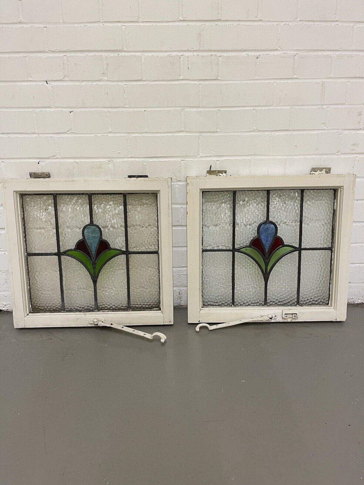 Reclaimed Leaded Light Stained Glass Art Nouveau Wooden Window Panel